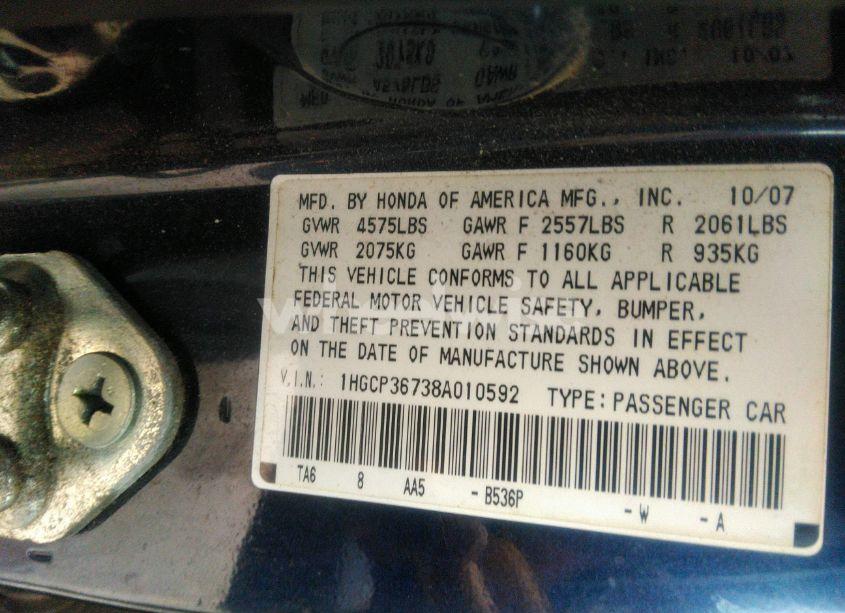 Photo 9 of 2008 Honda Accord 3.5 EX (VIN 1HGCP36738A010592)