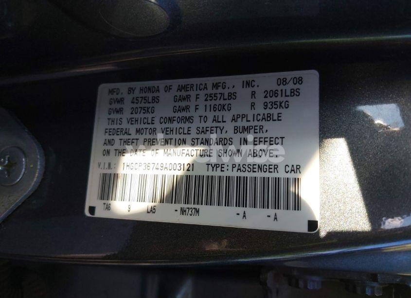 Photo 9 of 2009 Honda Accord 3.5 EX (VIN 1HGCP36749A003121)