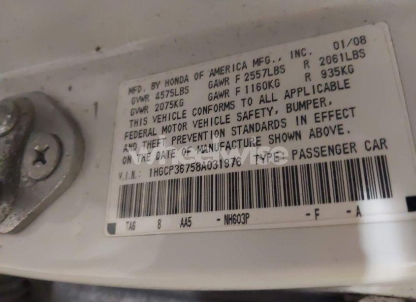 Photo 9 of 2008 Honda Accord 3.5 EX (VIN 1HGCP36758A031976)