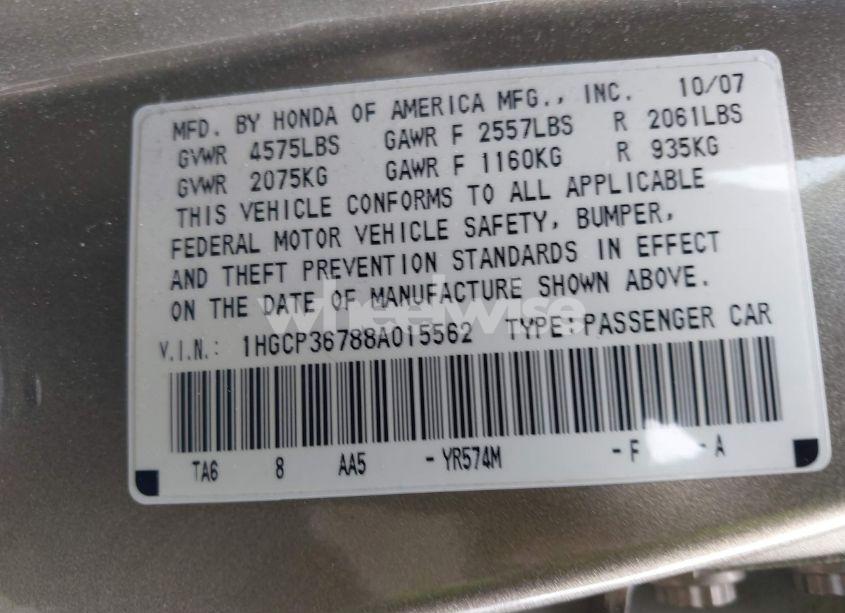 Photo 9 of 2008 Honda Accord 3.5 EX (VIN 1HGCP36788A015562)