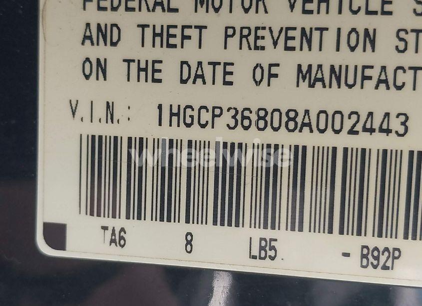 Photo 9 of 2008 Honda Accord 3.5 EX-L (VIN 1HGCP36808A002443)
