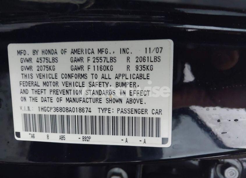 Photo 9 of 2008 Honda Accord 3.5 EX-L (VIN 1HGCP36808A018674)