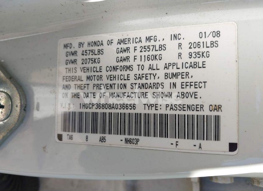 Photo 9 of 2008 Honda Accord 3.5 EX-L (VIN 1HGCP36808A036656)