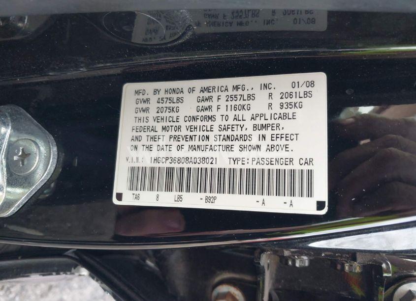 Photo 9 of 2008 Honda Accord 3.5 EX-L (VIN 1HGCP36808A038021)