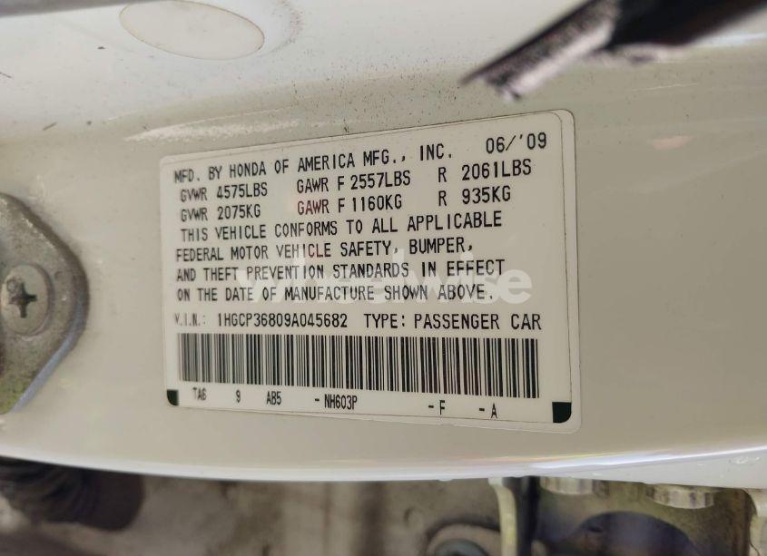 Photo 9 of 2009 Honda Accord 3.5 EX-L (VIN 1HGCP36809A045682)