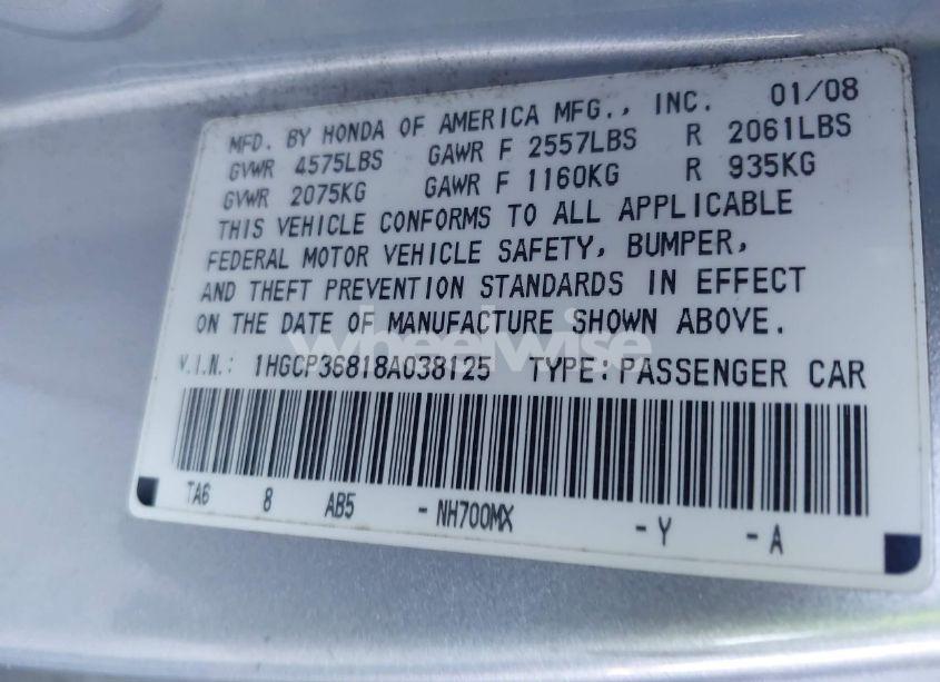 Photo 9 of 2008 Honda Accord 3.5 EX-L (VIN 1HGCP36818A038125)