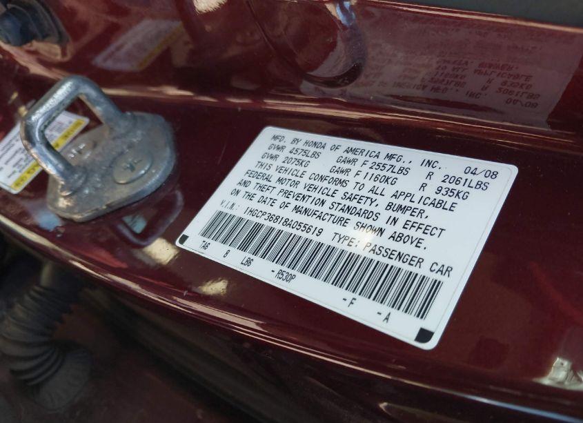 Photo 9 of 2008 Honda Accord 3.5 EX-L (VIN 1HGCP36818A055619)