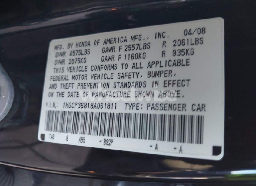 Photo 9 of 2008 Honda Accord 3.5 EX-L (VIN 1HGCP36818A061811)
