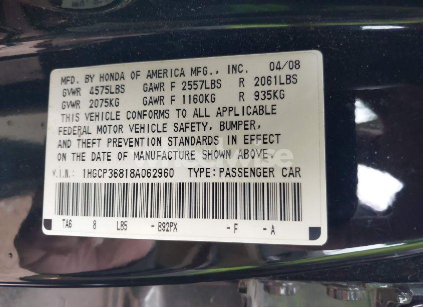 Photo 9 of 2008 Honda Accord 3.5 EX-L (VIN 1HGCP36818A062960)