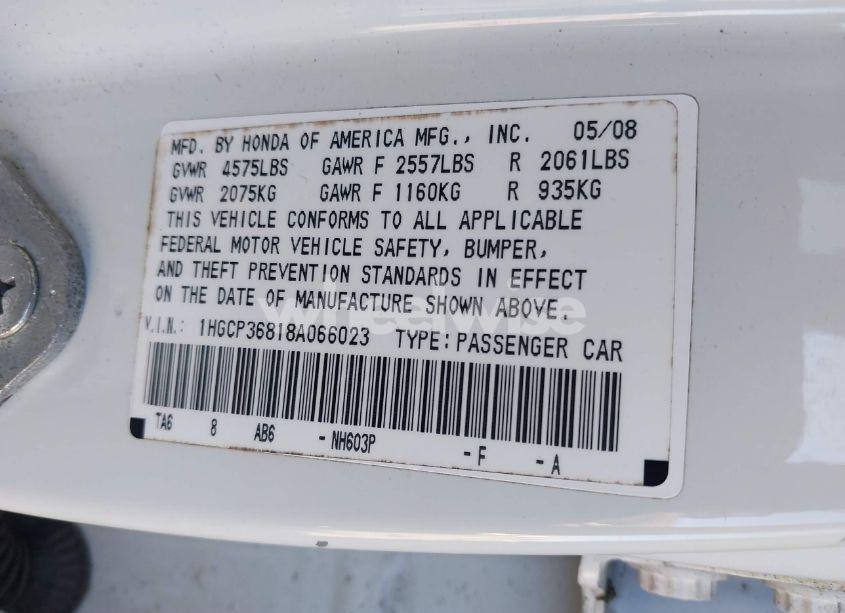 Photo 9 of 2008 Honda Accord 3.5 EX-L (VIN 1HGCP36818A066023)
