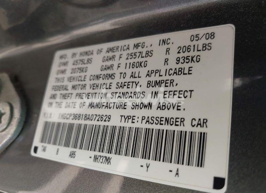 Photo 9 of 2008 Honda Accord 3.5 EX-L (VIN 1HGCP36818A072629)