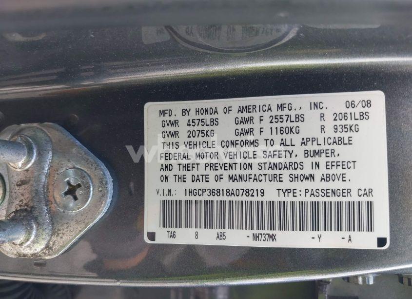 Photo 9 of 2008 Honda Accord 3.5 EX-L (VIN 1HGCP36818A078219)