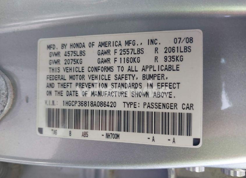 Photo 9 of 2008 Honda Accord 3.5 EX-L (VIN 1HGCP36818A086420)