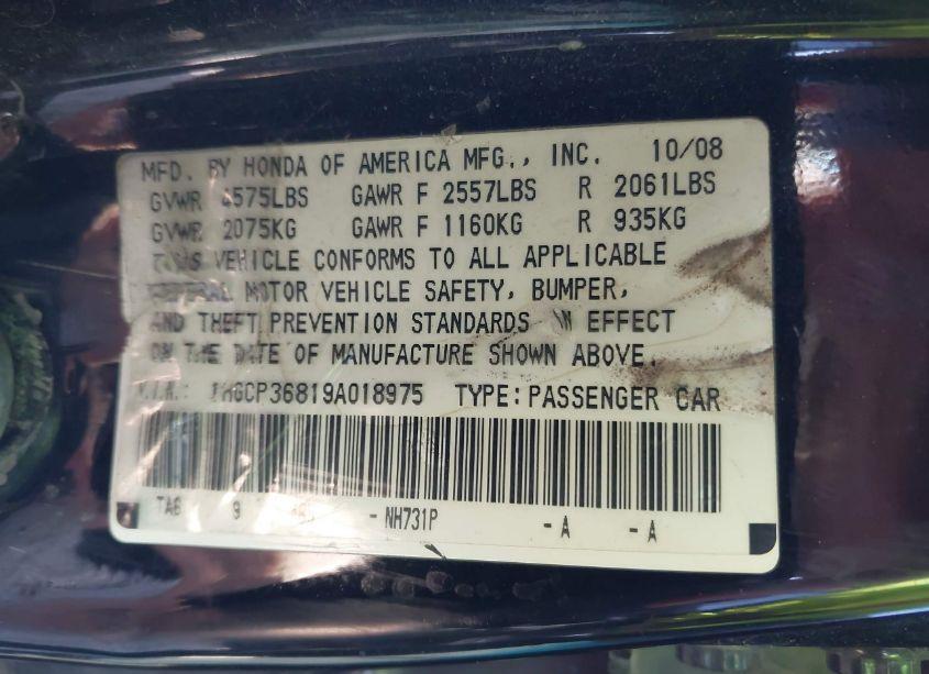 Photo 9 of 2009 Honda Accord 3.5 EX-L (VIN 1HGCP36819A018975)