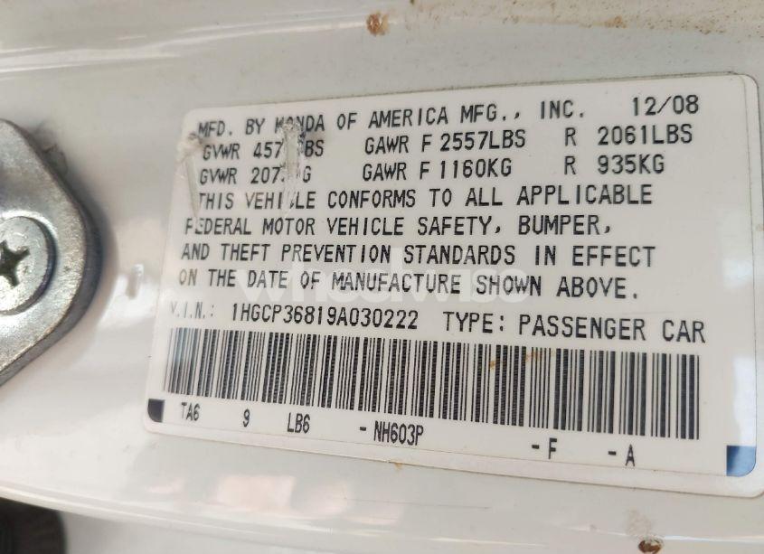 Photo 9 of 2009 Honda Accord 3.5 EX-L (VIN 1HGCP36819A030222)