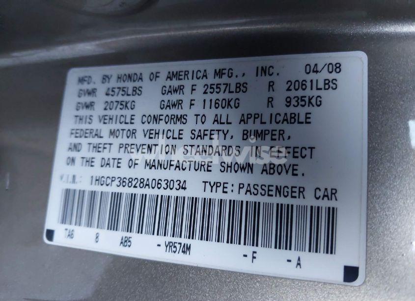 Photo 9 of 2008 Honda Accord 3.5 EX-L (VIN 1HGCP36828A063034)