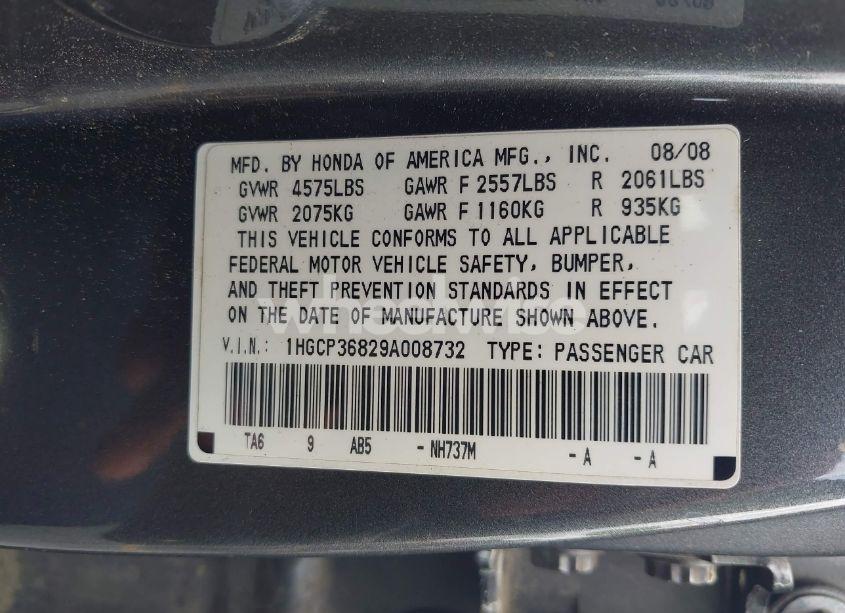 Photo 9 of 2009 Honda Accord 3.5 EX-L (VIN 1HGCP36829A008732)