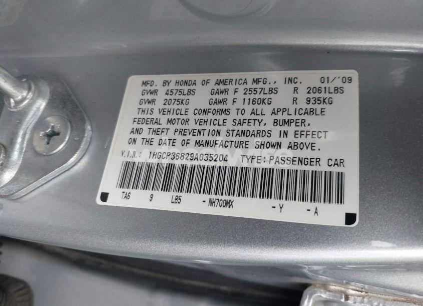 Photo 9 of 2009 Honda Accord 3.5 EX-L (VIN 1HGCP36829A035204)