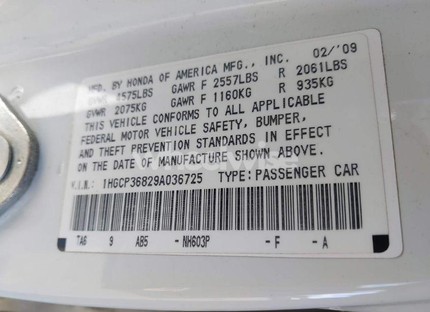 Photo 9 of 2009 Honda Accord 3.5 EX-L (VIN 1HGCP36829A036725)
