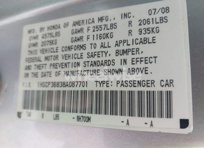 Photo 9 of 2008 Honda Accord 3.5 EX-L (VIN 1HGCP36838A087701)