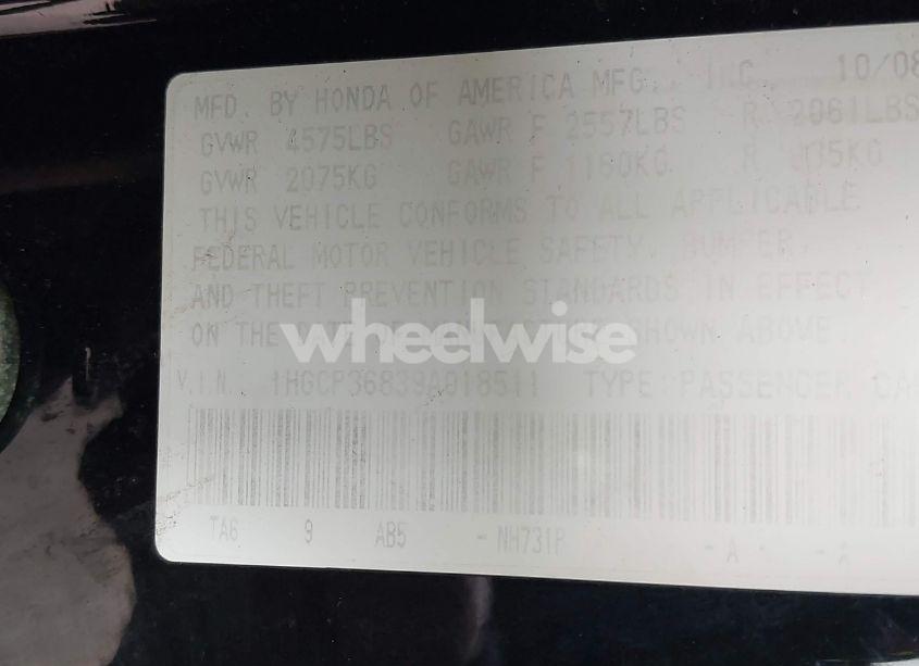 Photo 9 of 2009 Honda Accord 3.5 EX-L (VIN 1HGCP36839A018511)