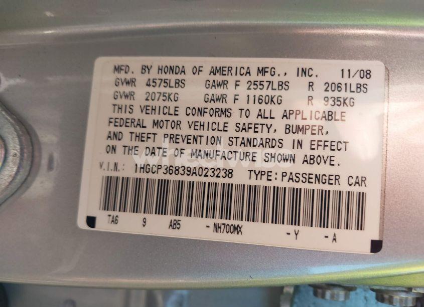 Photo 9 of 2009 Honda Accord 3.5 EX-L (VIN 1HGCP36839A023238)