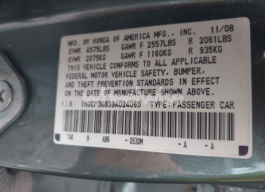 Photo 9 of 2009 Honda Accord EXL (VIN 1HGCP36839A024065)