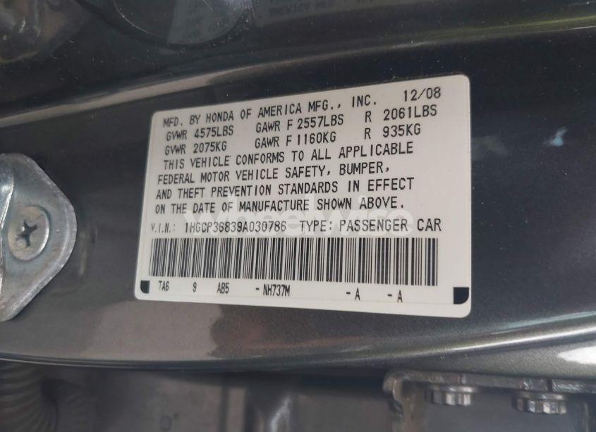 Photo 9 of 2009 Honda Accord 3.5 EX-L (VIN 1HGCP36839A030786)