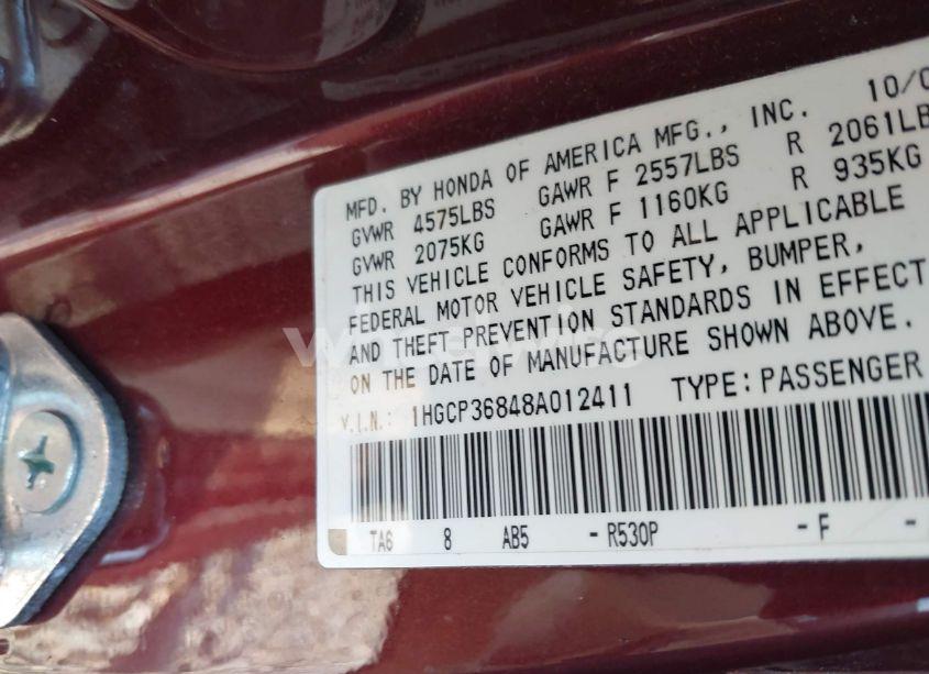 Photo 9 of 2008 Honda Accord 3.5 EX-L (VIN 1HGCP36848A012411)