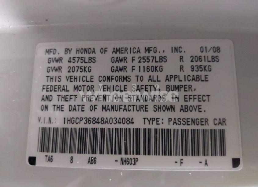 Photo 9 of 2008 Honda Accord 3.5 EX-L (VIN 1HGCP36848A034084)