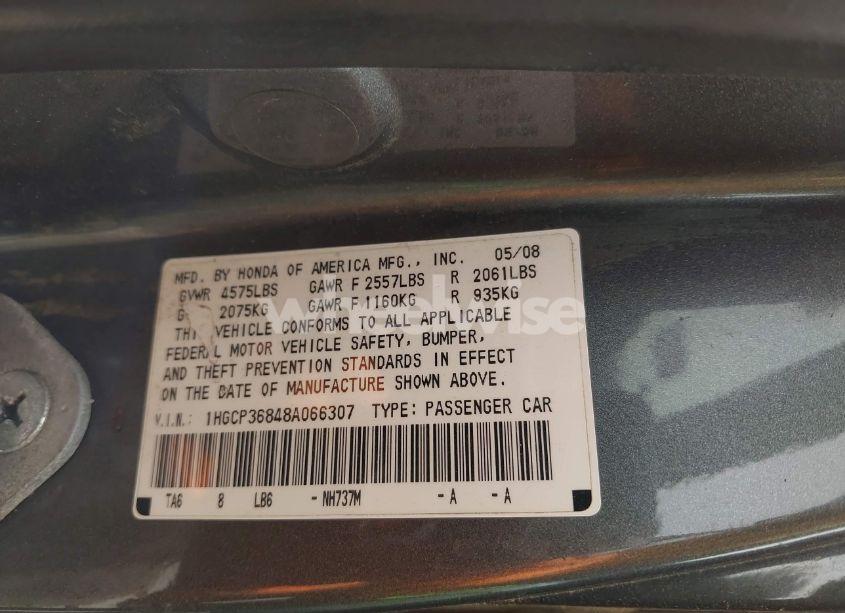 Photo 9 of 2008 Honda Accord 3.5 EX-L (VIN 1HGCP36848A066307)