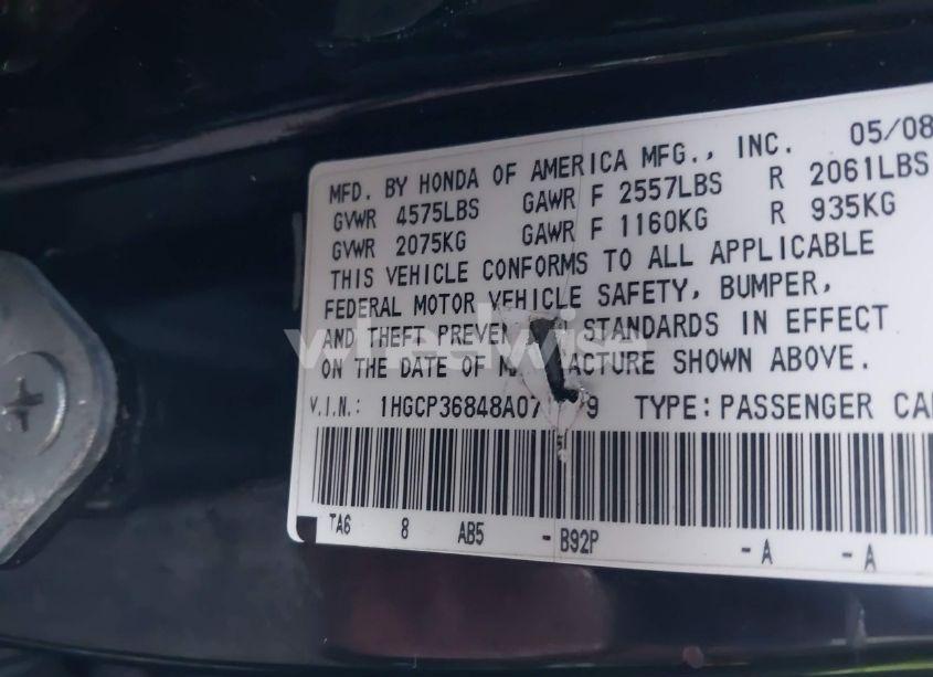 Photo 9 of 2008 Honda Accord 3.5 EX-L (VIN 1HGCP36848A071779)