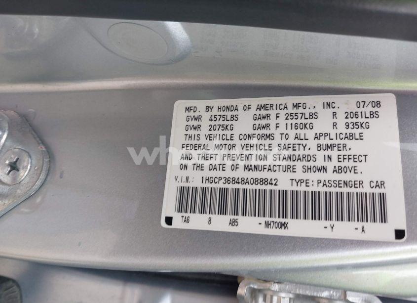 Photo 9 of 2008 Honda Accord 3.5 EX-L (VIN 1HGCP36848A088842)