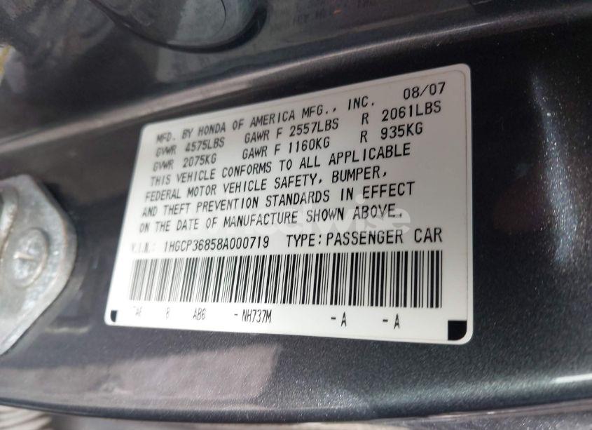 Photo 9 of 2008 Honda Accord 3.5 EX-L (VIN 1HGCP36858A000719)