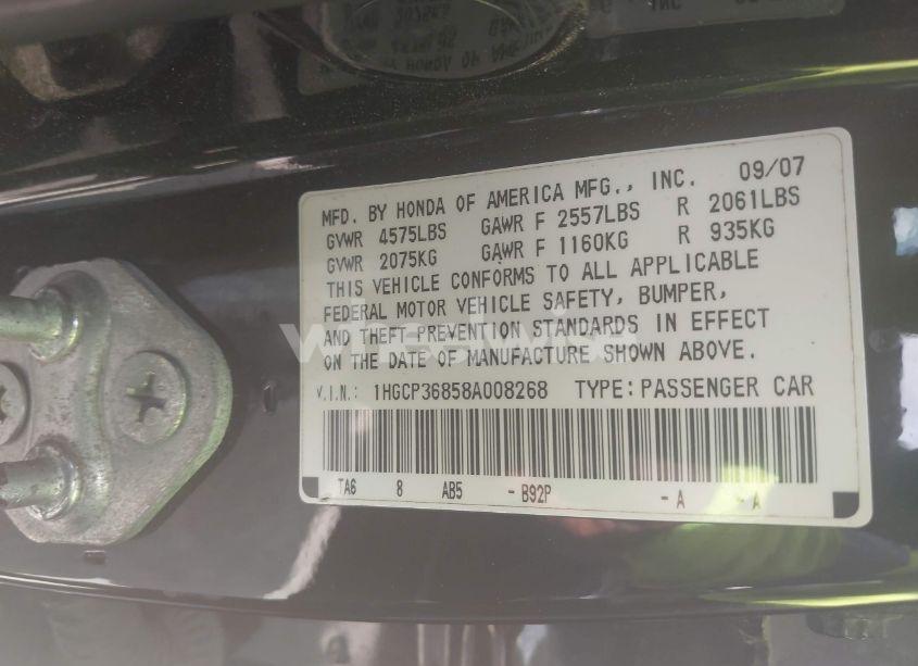 Photo 9 of 2008 Honda Accord 3.5 EX-L (VIN 1HGCP36858A008268)