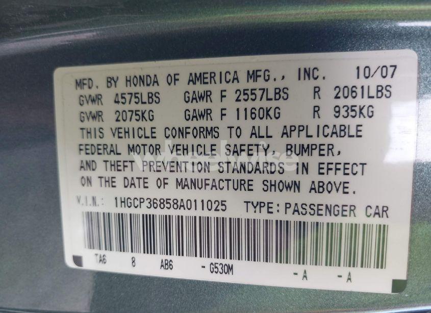 Photo 9 of 2008 Honda Accord 3.5 EX-L (VIN 1HGCP36858A011025)