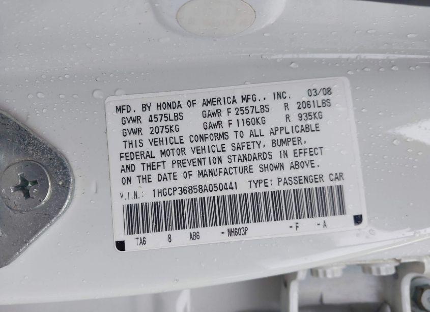 Photo 9 of 2008 Honda Accord 3.5 EX-L (VIN 1HGCP36858A050441)