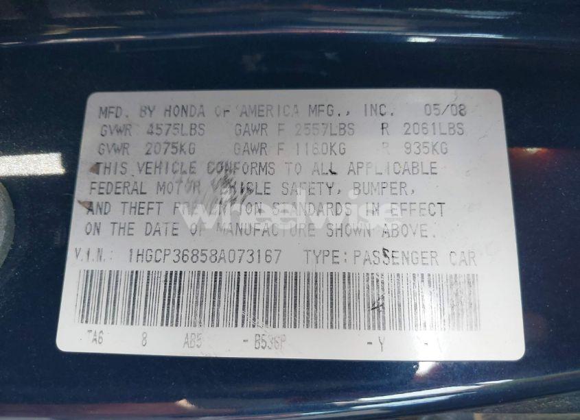 Photo 9 of 2008 Honda Accord 3.5 EX-L (VIN 1HGCP36858A073167)