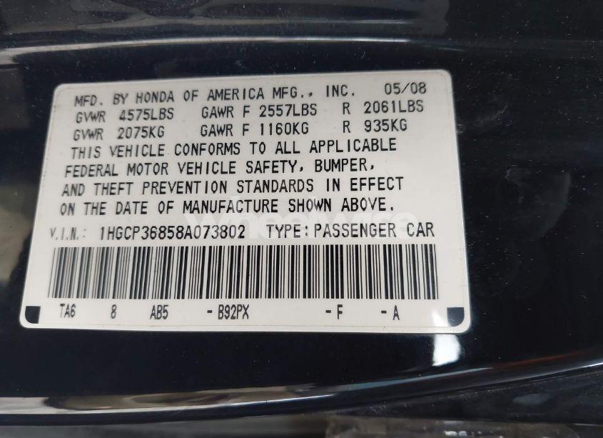 Photo 9 of 2008 Honda Accord 3.5 EX-L (VIN 1HGCP36858A073802)