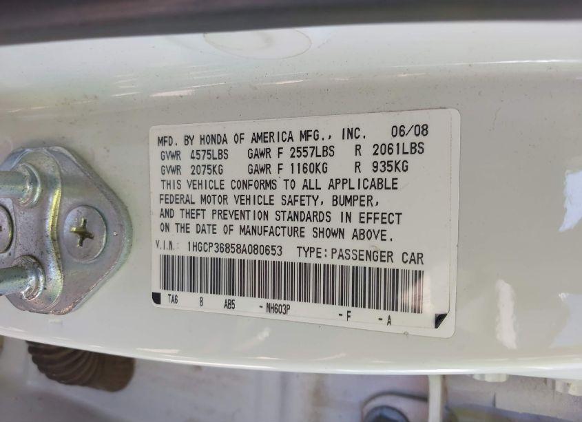 Photo 9 of 2008 Honda Accord 3.5 EX-L (VIN 1HGCP36858A080653)