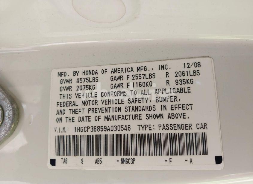 Photo 9 of 2009 Honda Accord 3.5 EX-L (VIN 1HGCP36859A030546)