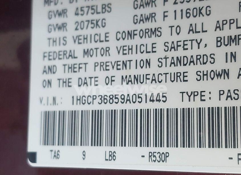 Photo 9 of 2009 Honda Accord 3.5 EX-L (VIN 1HGCP36859A051445)