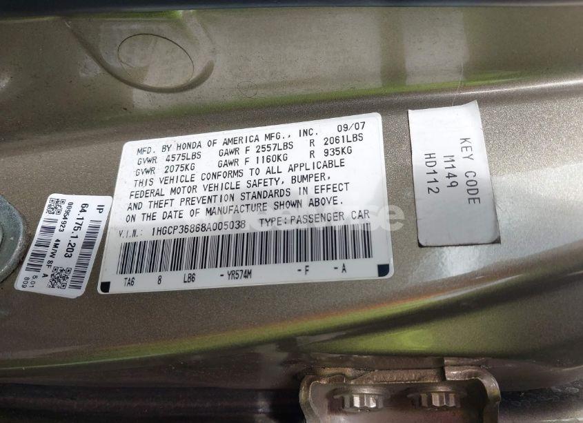 Photo 9 of 2008 Honda Accord 3.5 EX-L (VIN 1HGCP36868A005038)