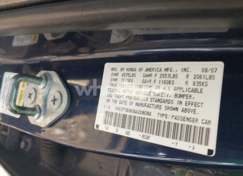 Photo 9 of 2008 Honda Accord 3.5 EX-L (VIN 1HGCP36868A008084)