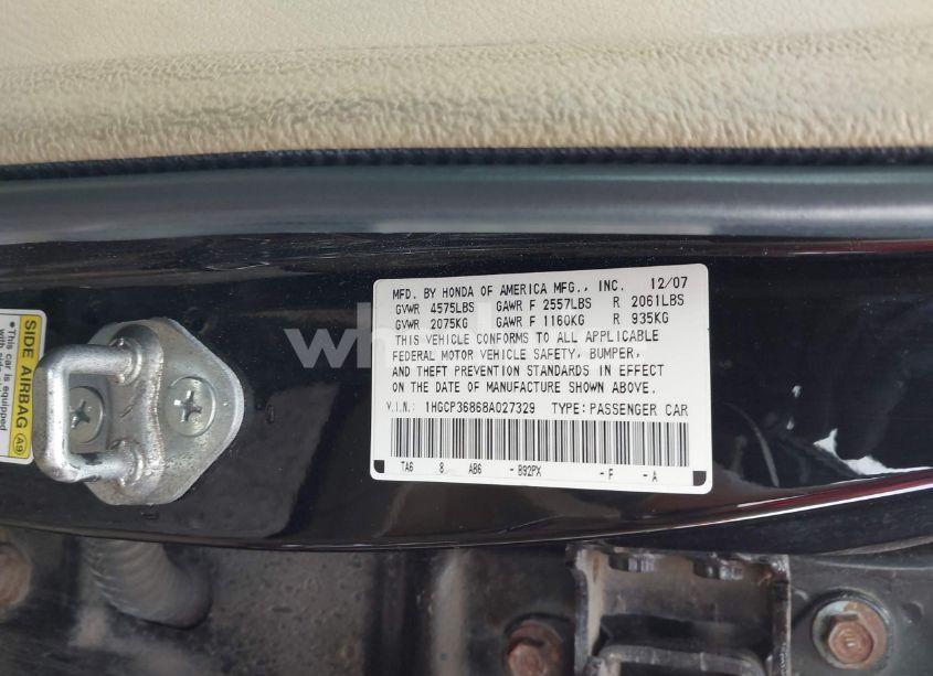 Photo 9 of 2008 Honda Accord 3.5 EX-L (VIN 1HGCP36868A027329)