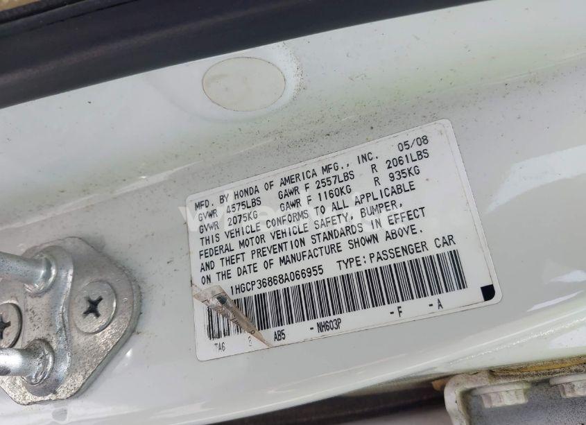 Photo 9 of 2008 Honda Accord 3.5 EX-L (VIN 1HGCP36868A066955)