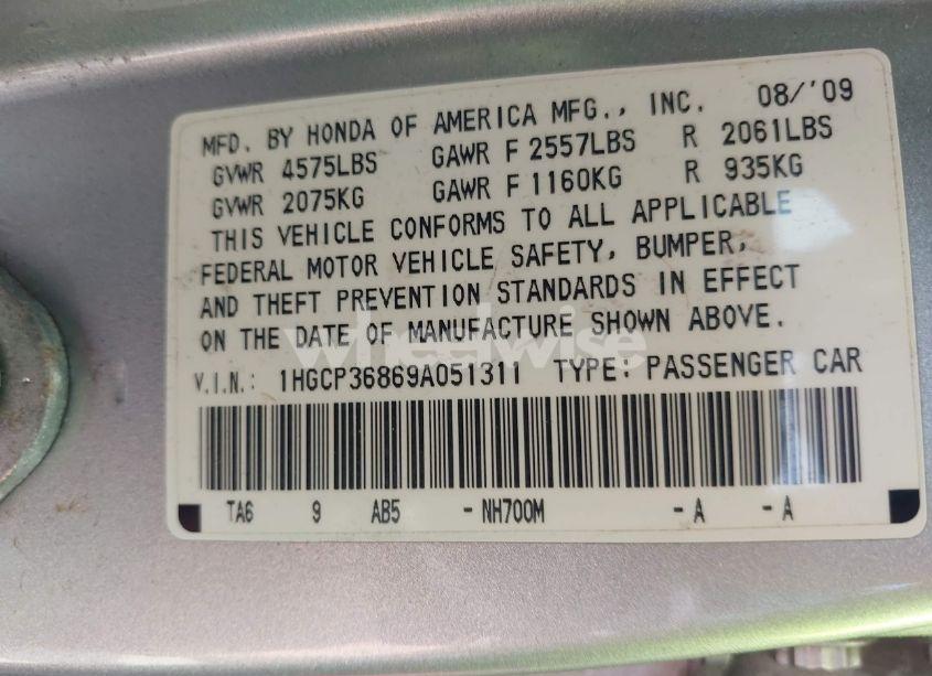 Photo 9 of 2009 Honda Accord 3.5 EX-L (VIN 1HGCP36869A051311)