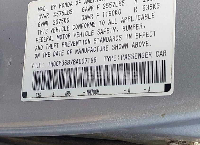 Photo 9 of 2008 Honda Accord 3.5 EX-L (VIN 1HGCP36878A007199)