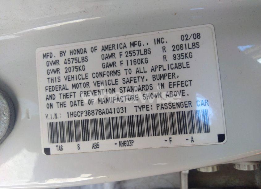 Photo 9 of 2008 Honda Accord 3.5 EX-L (VIN 1HGCP36878A041031)