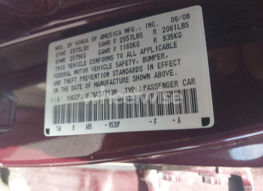 Photo 9 of 2008 Honda Accord 3.5 EX-L (VIN 1HGCP36878A077138)